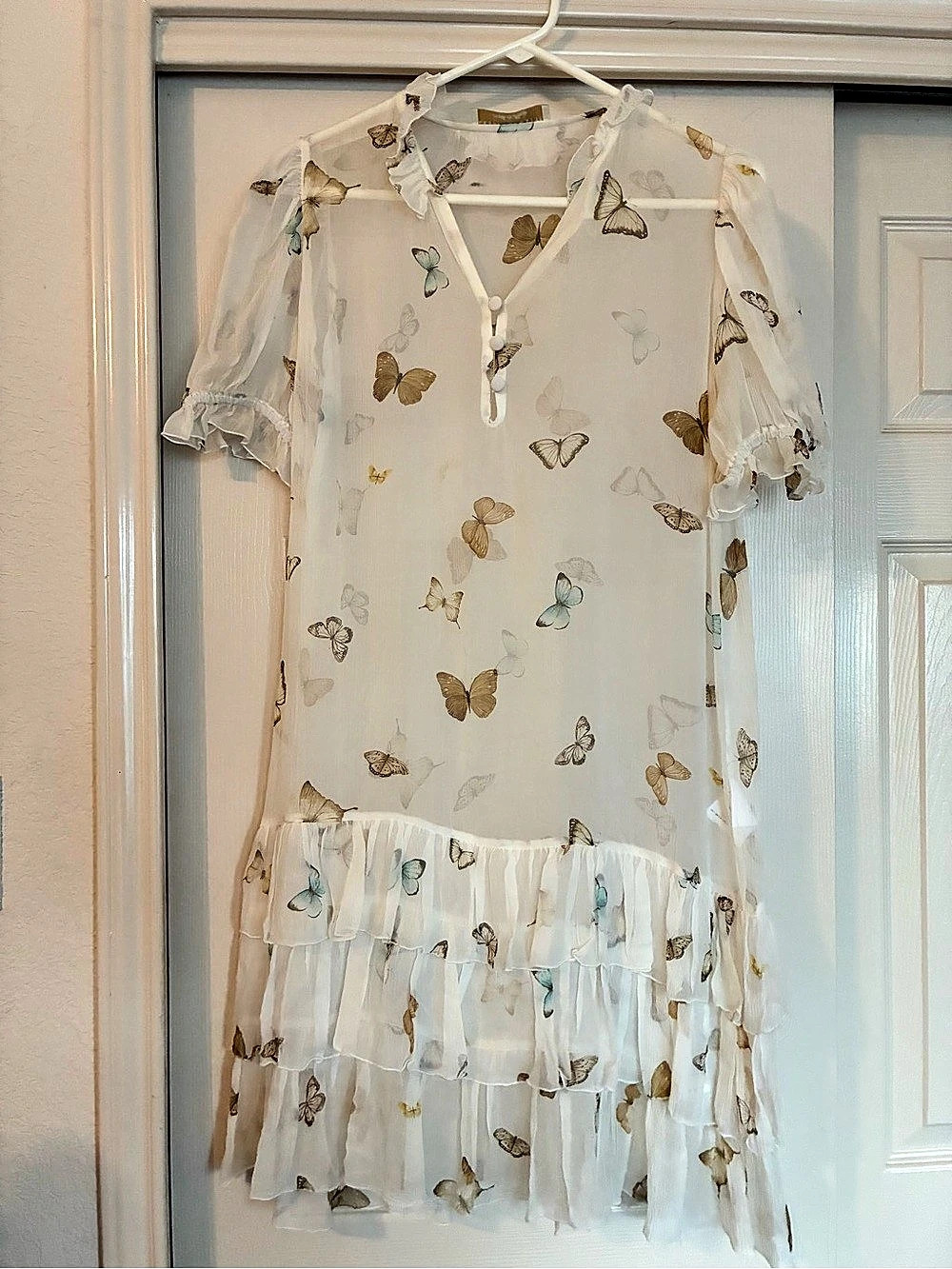 Alessia Zapato Italian Silk Butterfly Print Mini Dress Size S